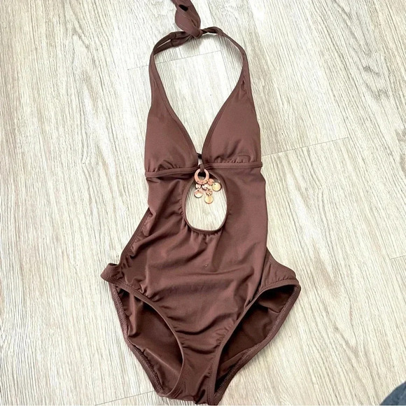 ANNE COLE BROWN BACKLESS ONE PIECE  SWIMSUIT SIZE 6 - Picture 1 of 7